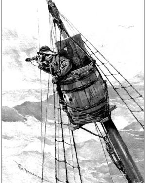 Antique illustration: Whaling, hunting of whales, Lookout